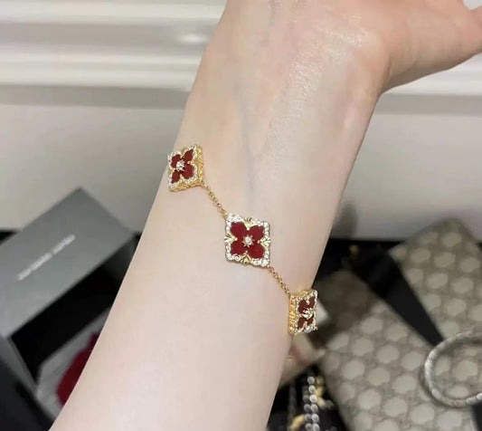 Full diamond laser four-leaf clover bracelet