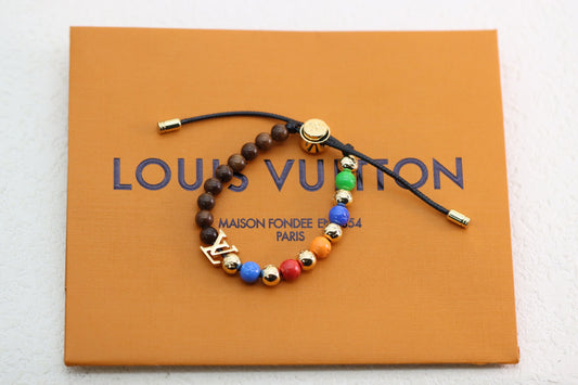Silver Alphabet Rainbow Mahogany Beaded Bracelet