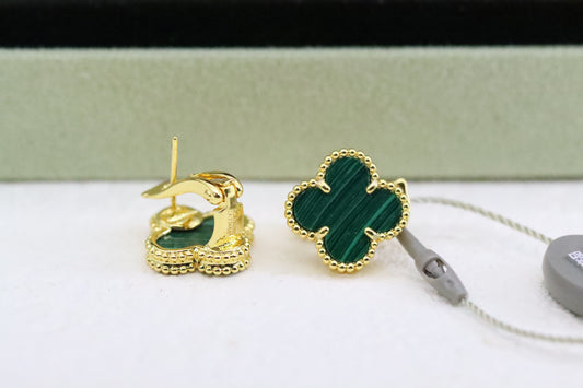 Golden Malachite Four-Leaf Clover Earrings