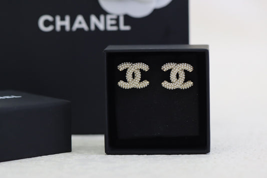 Silver diamond star double C earrings