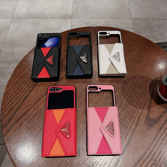Triangle Logo Colorblock Card Holder Case for Galaxy Z Flip